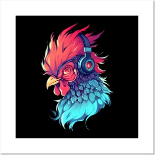 Rooster Headphones Posters and Art